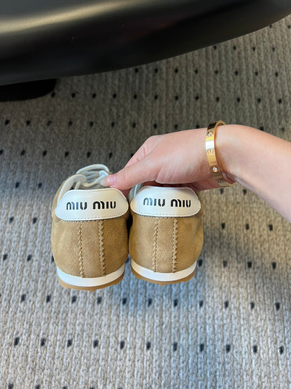 Miu Miu Plume Suede Sneakers, Sand Beige