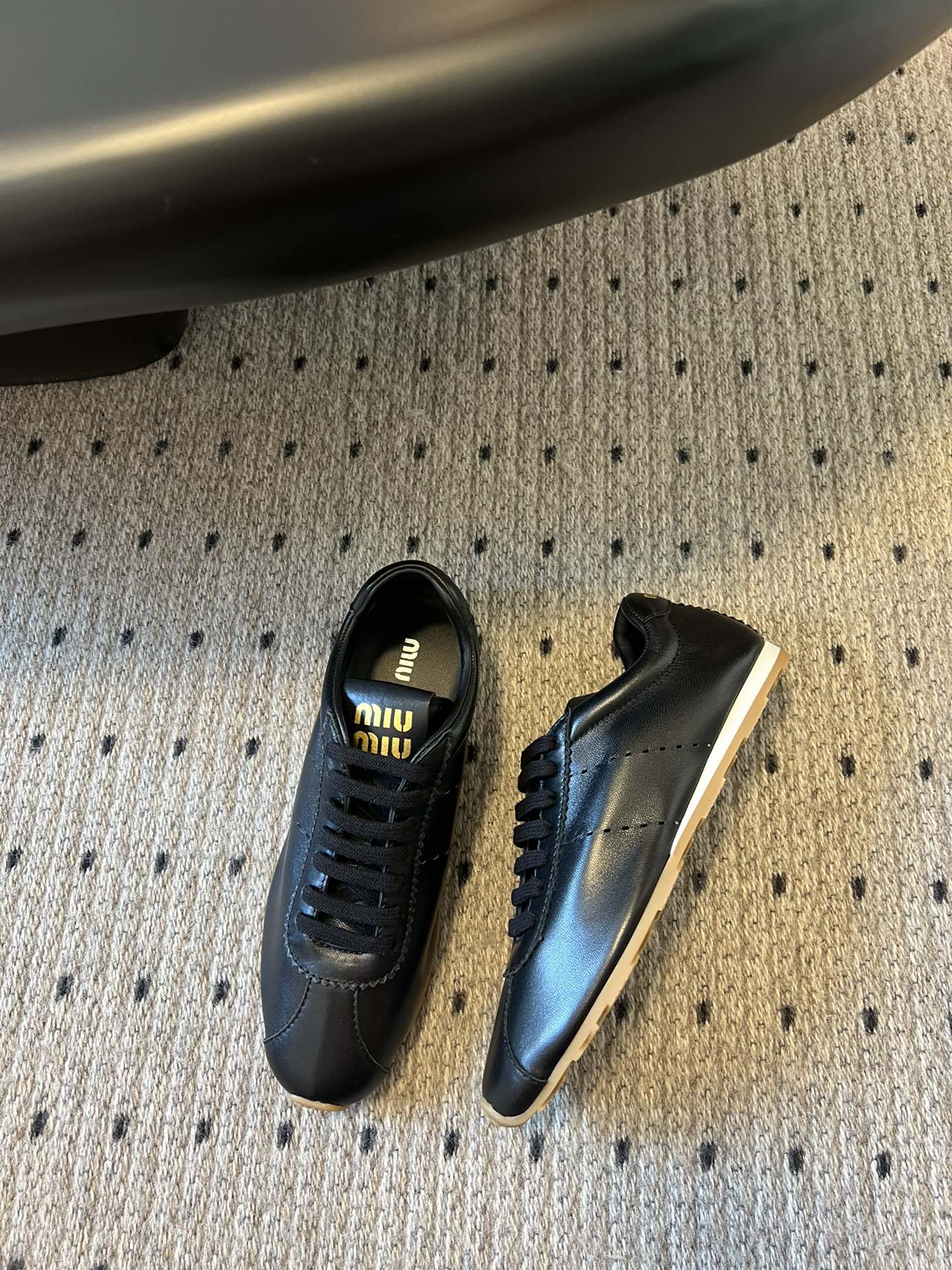 Miu Miu Plume leather Sneakers, Black