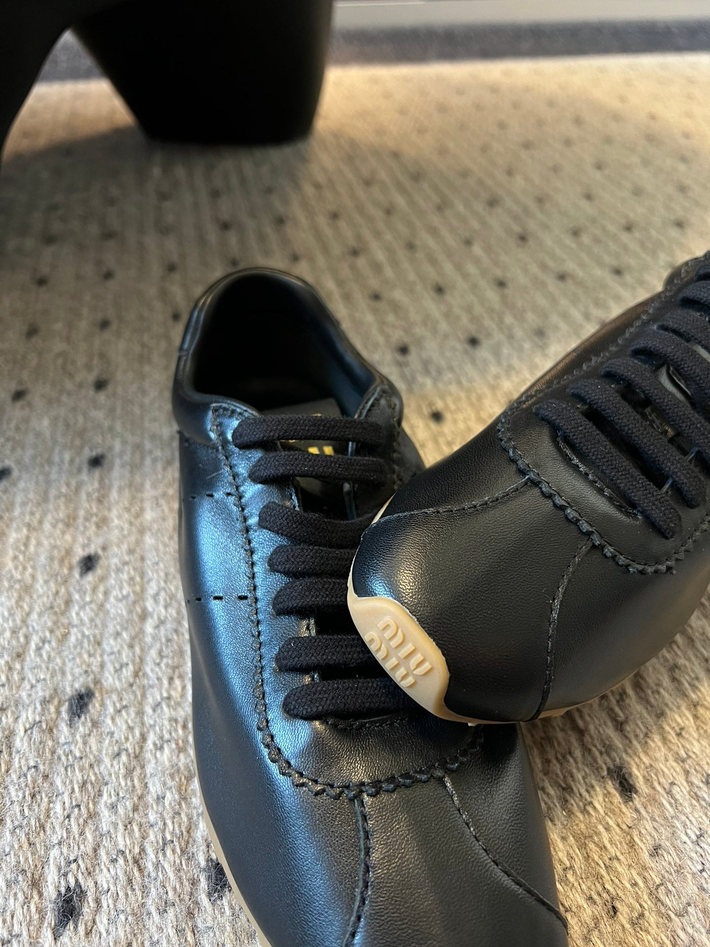 Miu Miu Plume leather Sneakers, Black