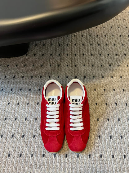 Miu Miu Plume Suede Sneakers, Red