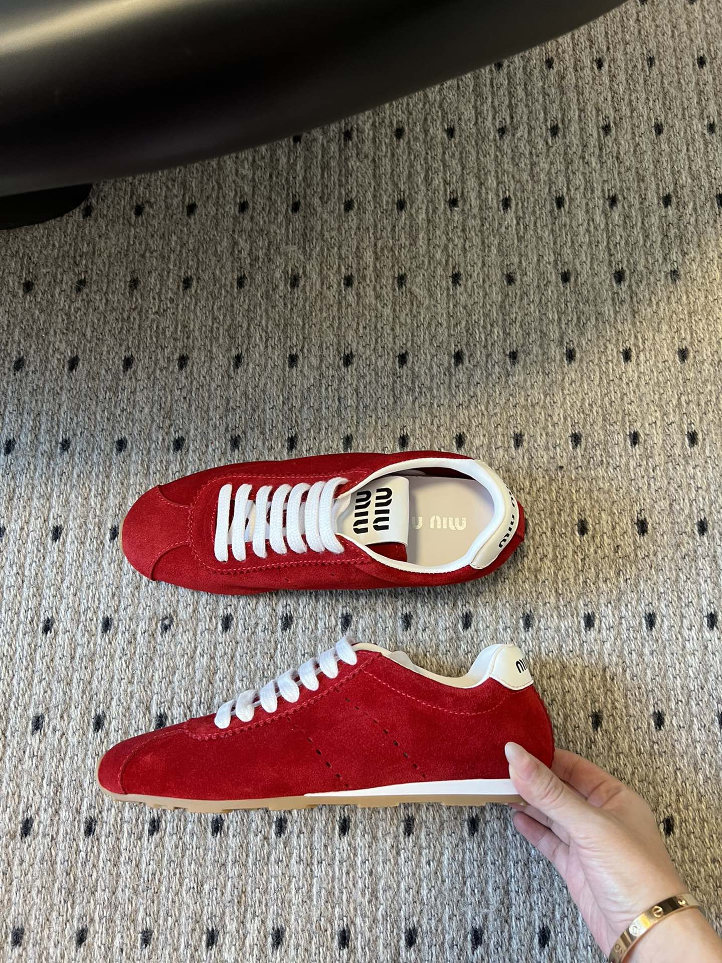 Miu Miu Plume Suede Sneakers, Red