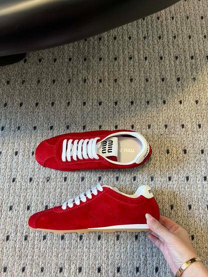 Miu Miu Plume Suede Sneakers, Red