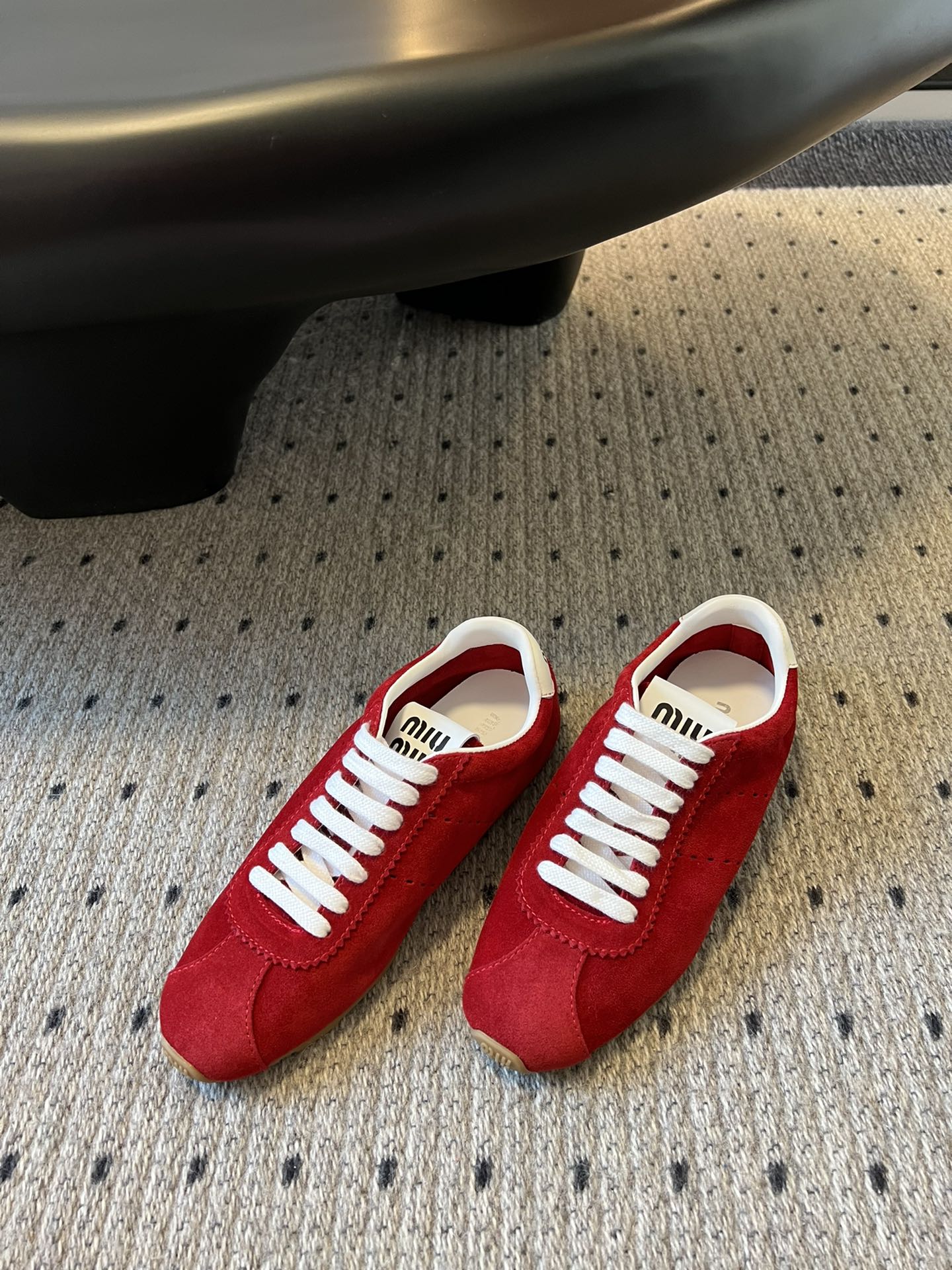 Miu Miu Plume Suede Sneakers, Red