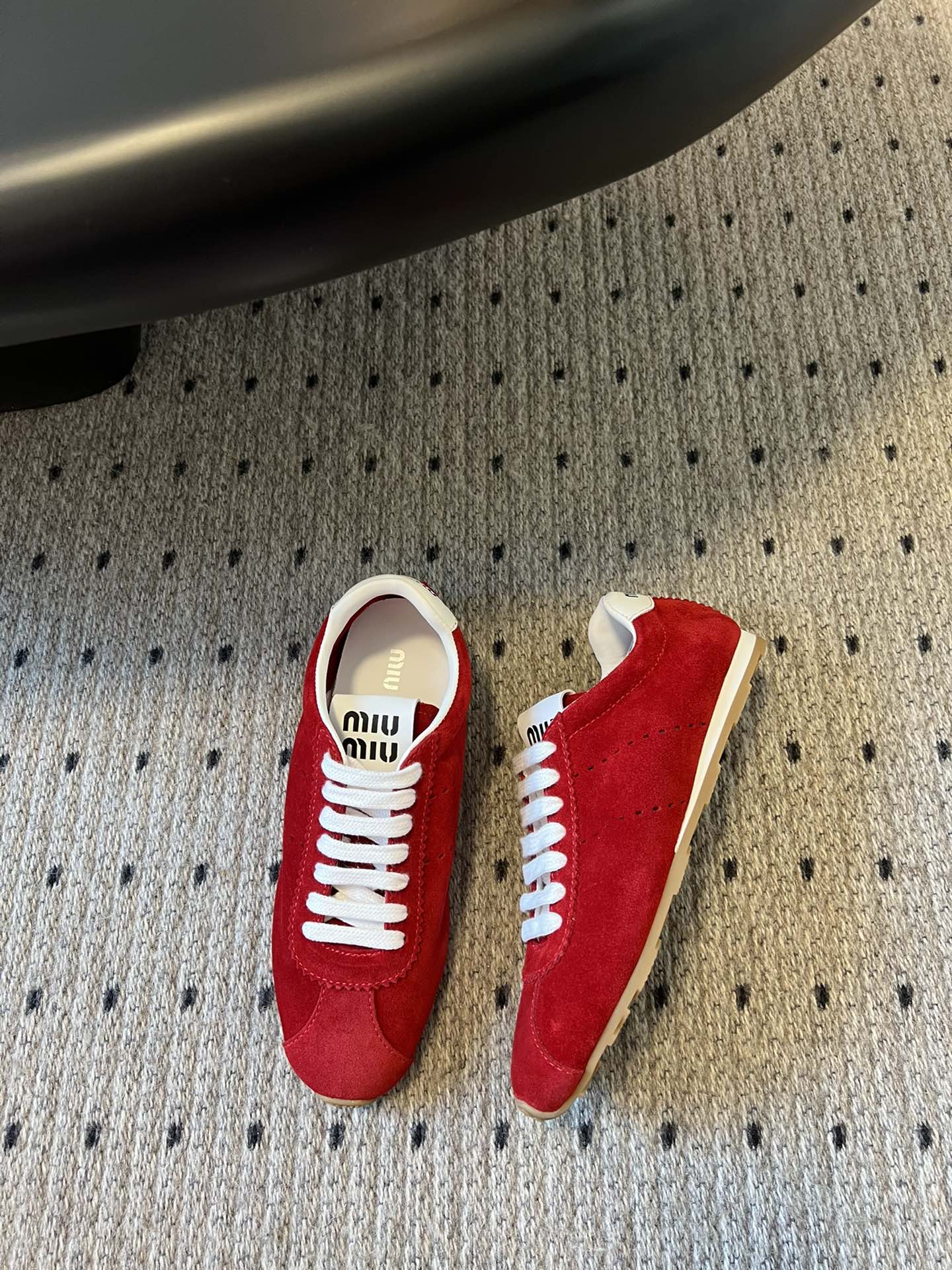Miu Miu Plume Suede Sneakers, Red