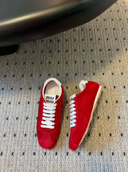 Miu Miu Plume Suede Sneakers, Red