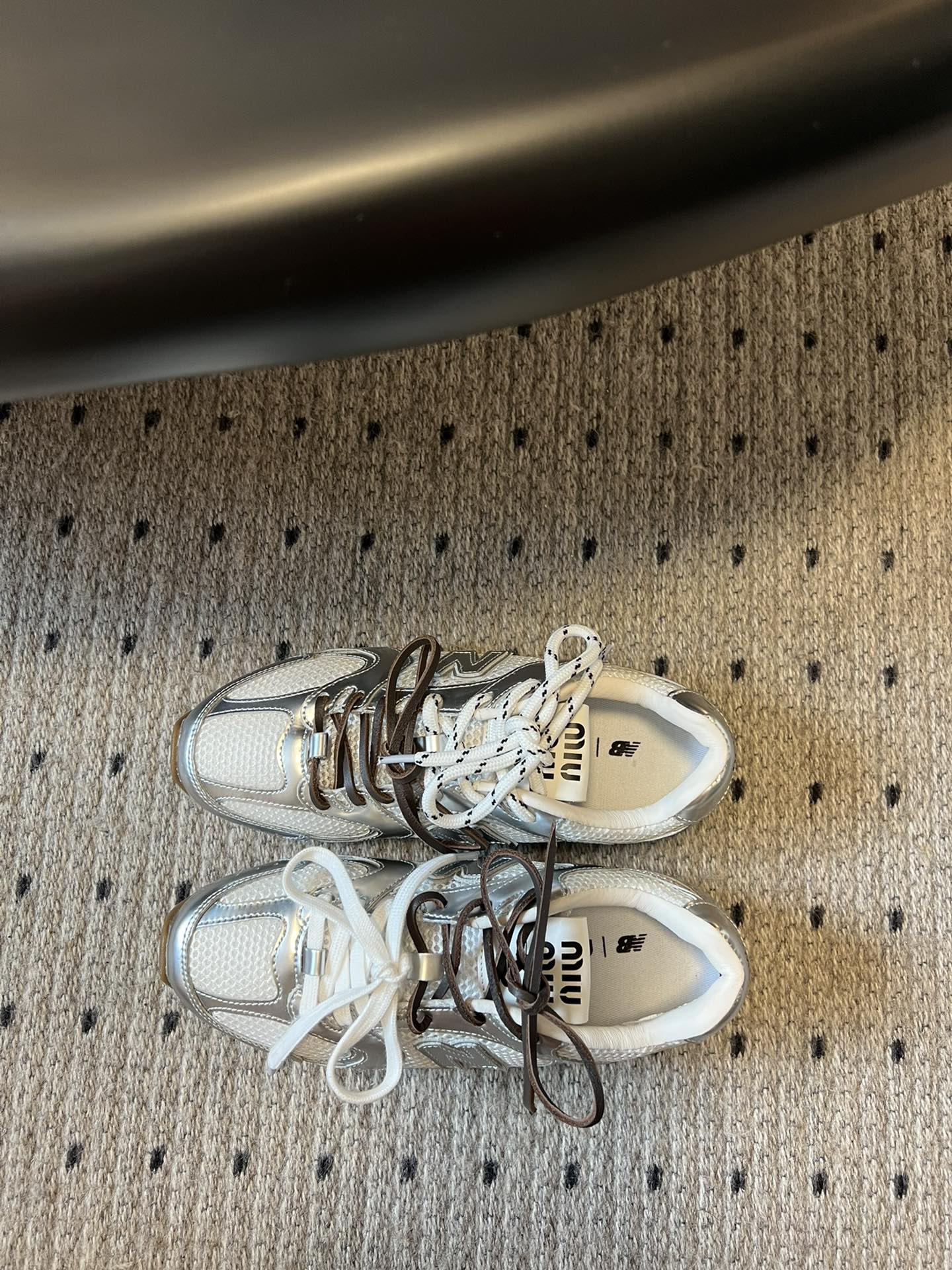 New Balance X Miu Miu 530 SL metallic leather and mesh Sneakers, Silver