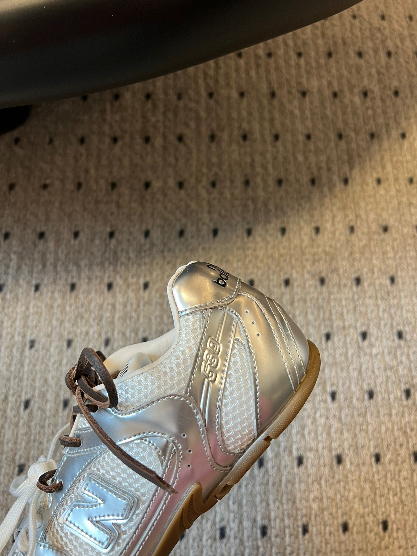 New Balance X Miu Miu 530 SL metallic leather and mesh Sneakers, Silver