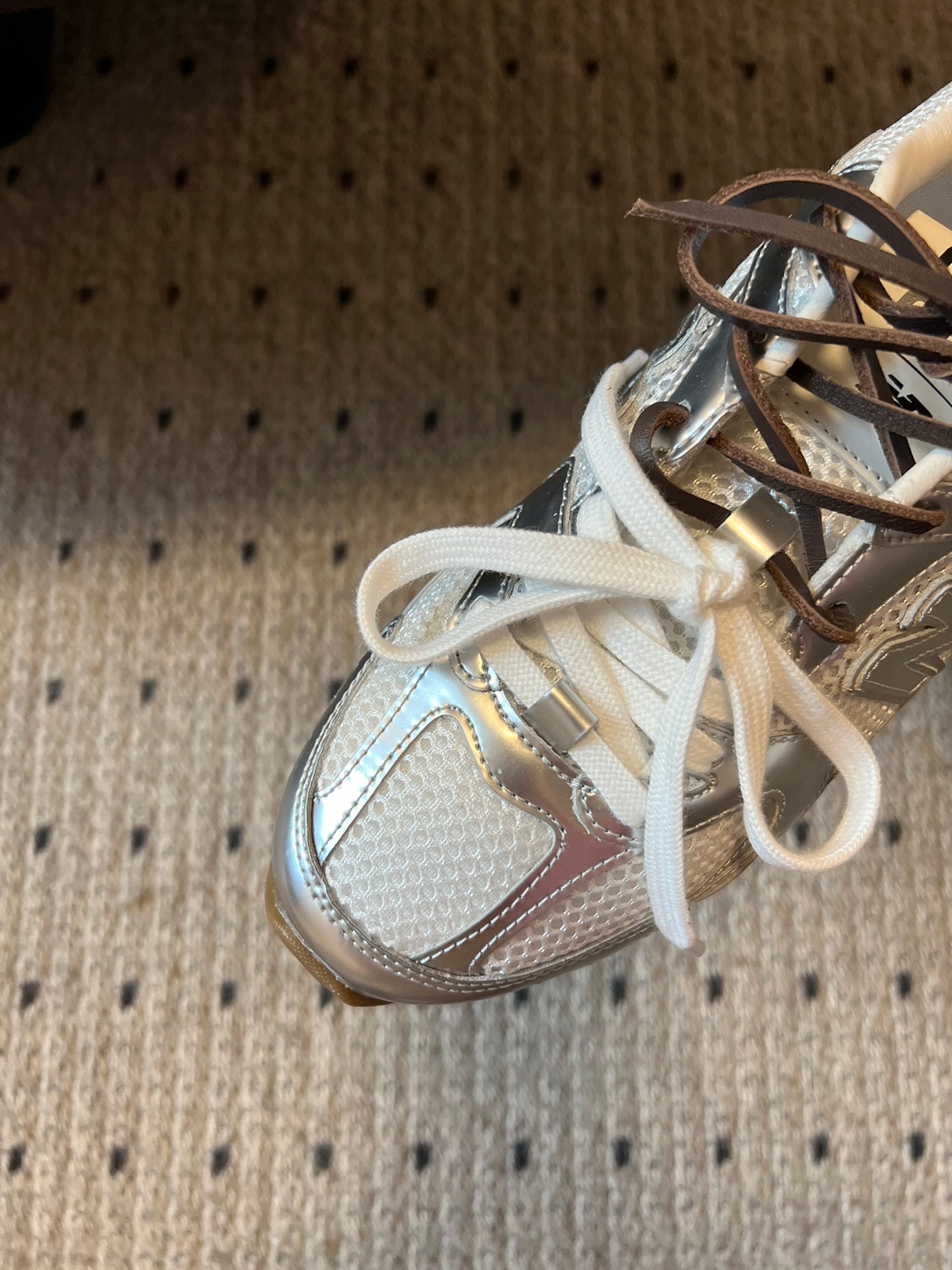 New Balance X Miu Miu 530 SL metallic leather and mesh Sneakers, Silver