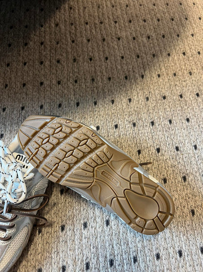 New Balance X Miu Miu 530 SL metallic leather and mesh Sneakers, Silver