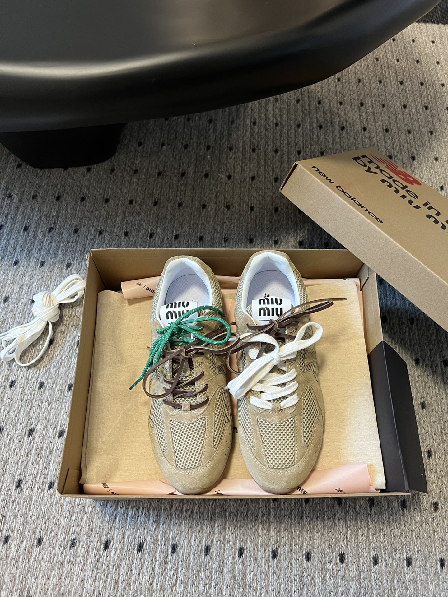 New Balance X Miu Miu 530 SL Suede and mesh Sneakers, Ecru