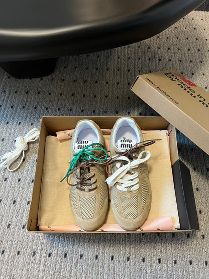 New Balance X Miu Miu 530 SL Suede and mesh Sneakers, Ecru