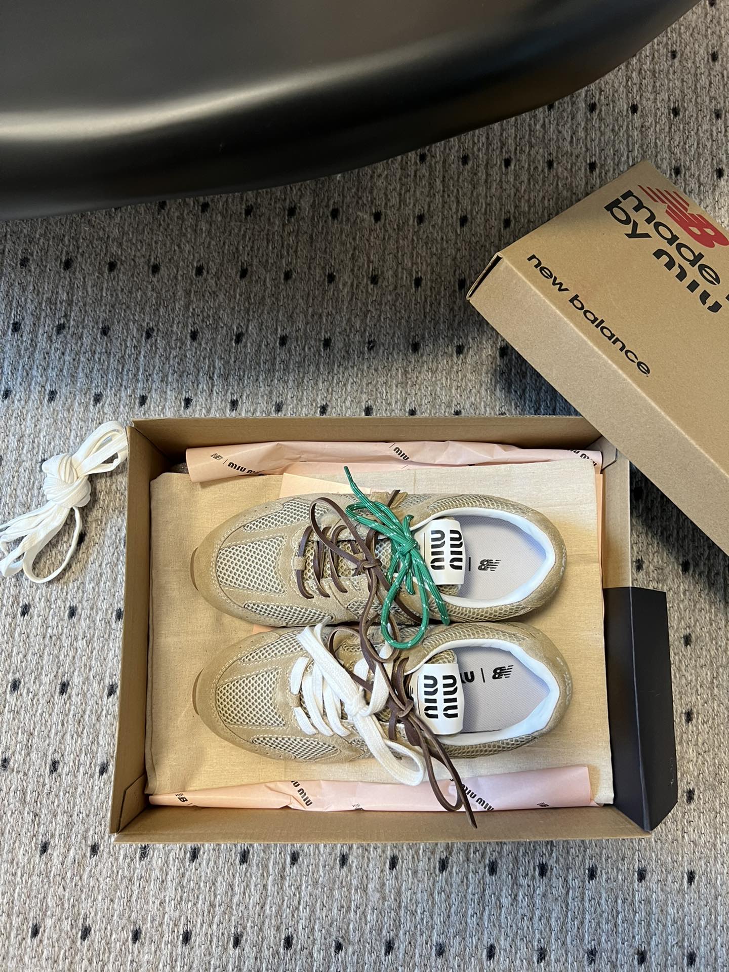 New Balance X Miu Miu 530 SL Suede and mesh Sneakers, Ecru