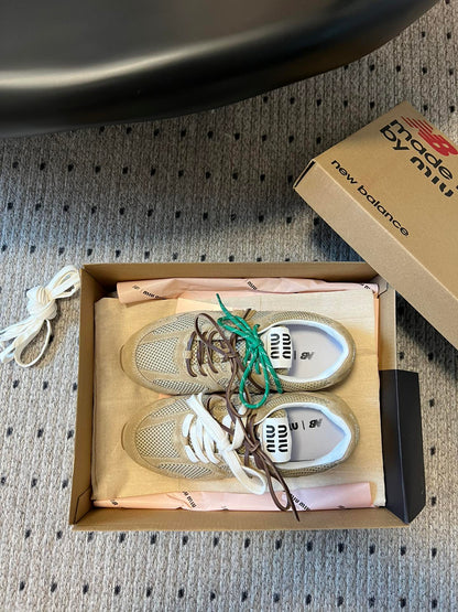 New Balance X Miu Miu 530 SL Suede and mesh Sneakers, Ecru