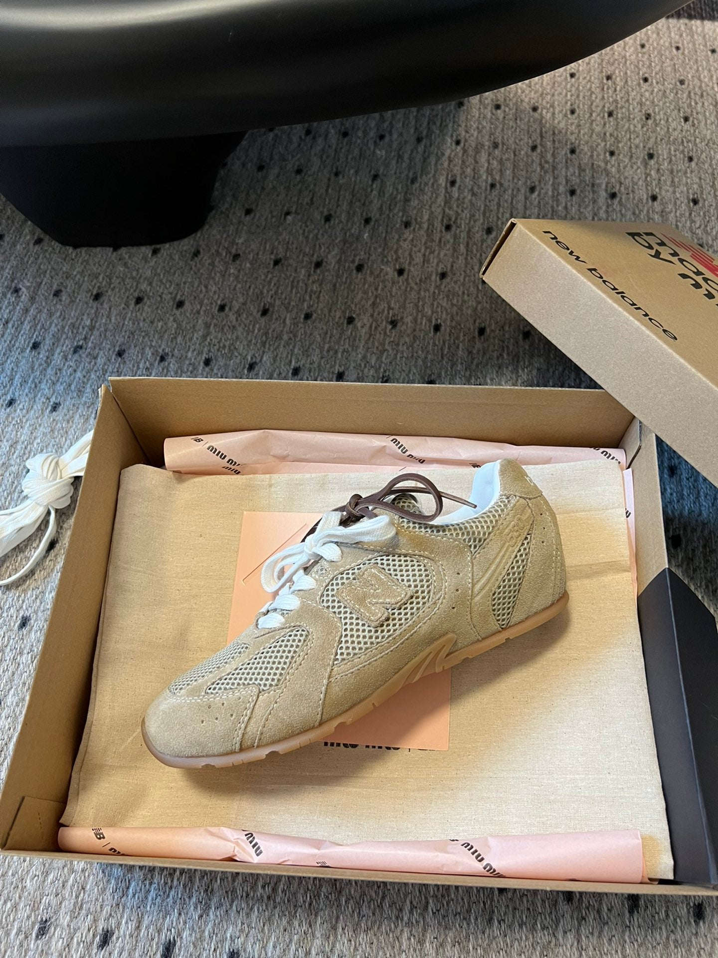 New Balance X Miu Miu 530 SL Suede and mesh Sneakers, Ecru