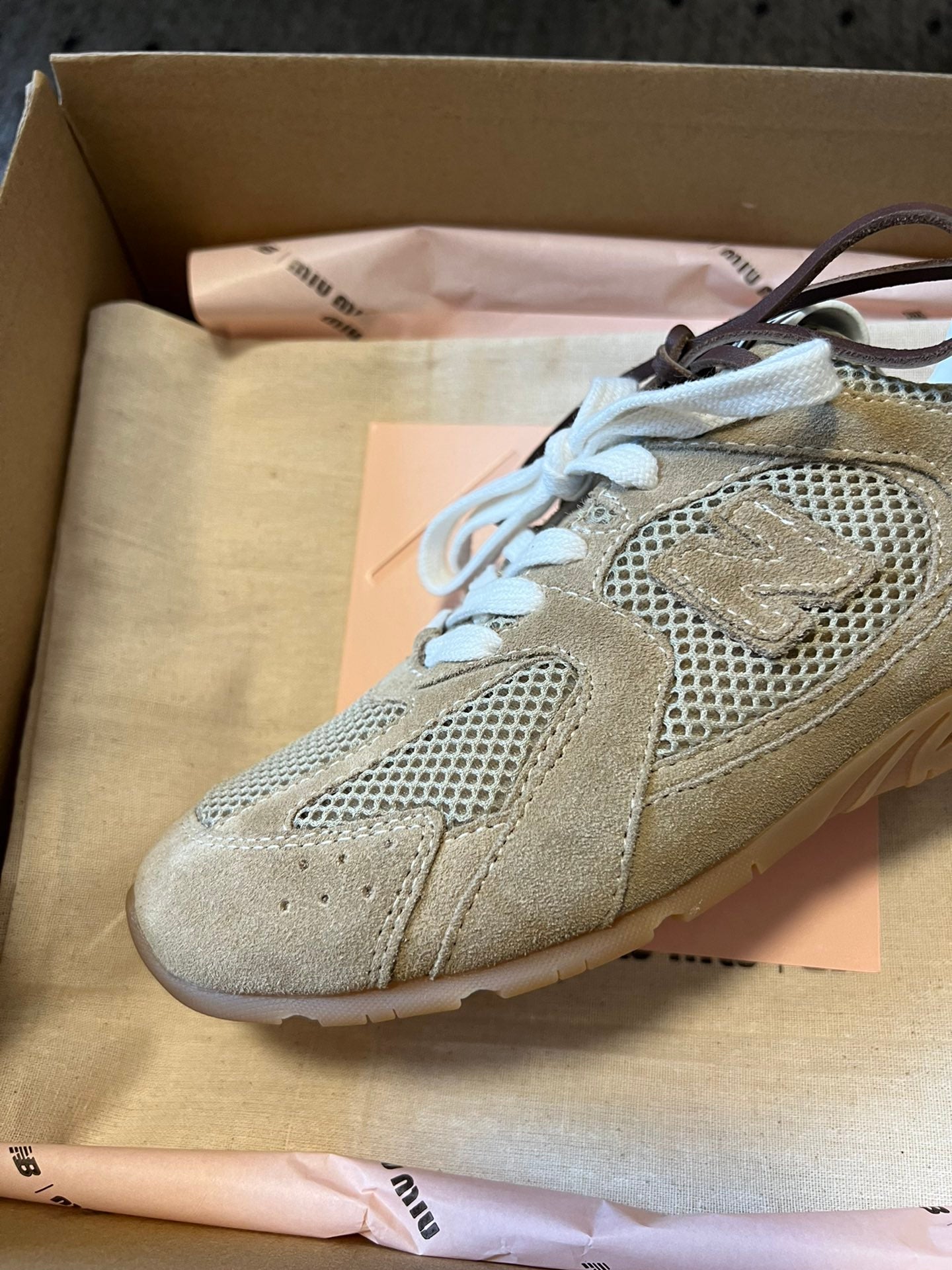 New Balance X Miu Miu 530 SL Suede and mesh Sneakers, Ecru