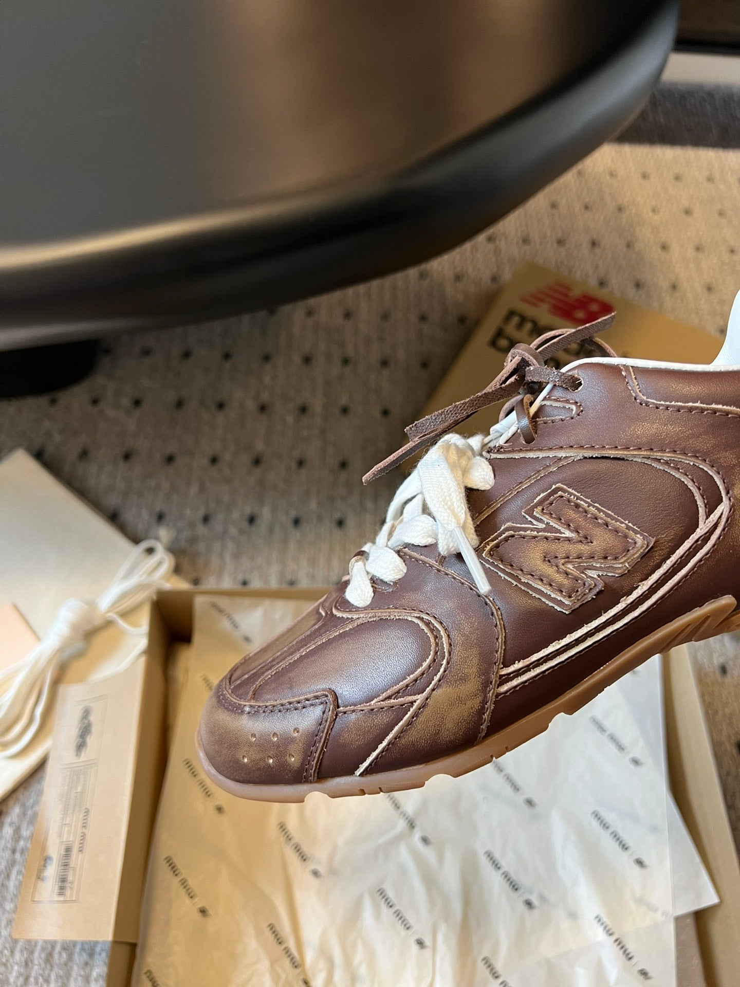 New Balance X Miu Miu 530 SL leather Sneakers, Cinnamon