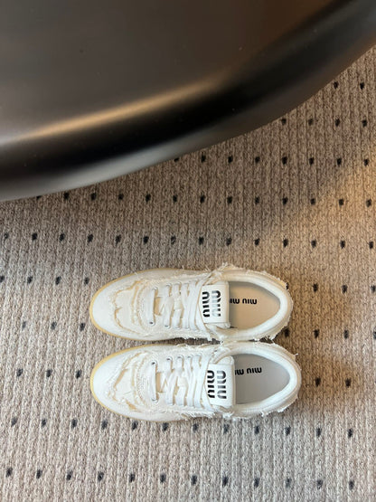 Miu Miu Denim Sneakers, White