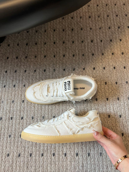 Miu Miu Denim Sneakers, White