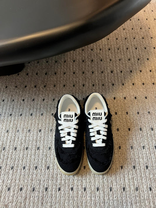 Miu Miu Denim Sneakers, Black