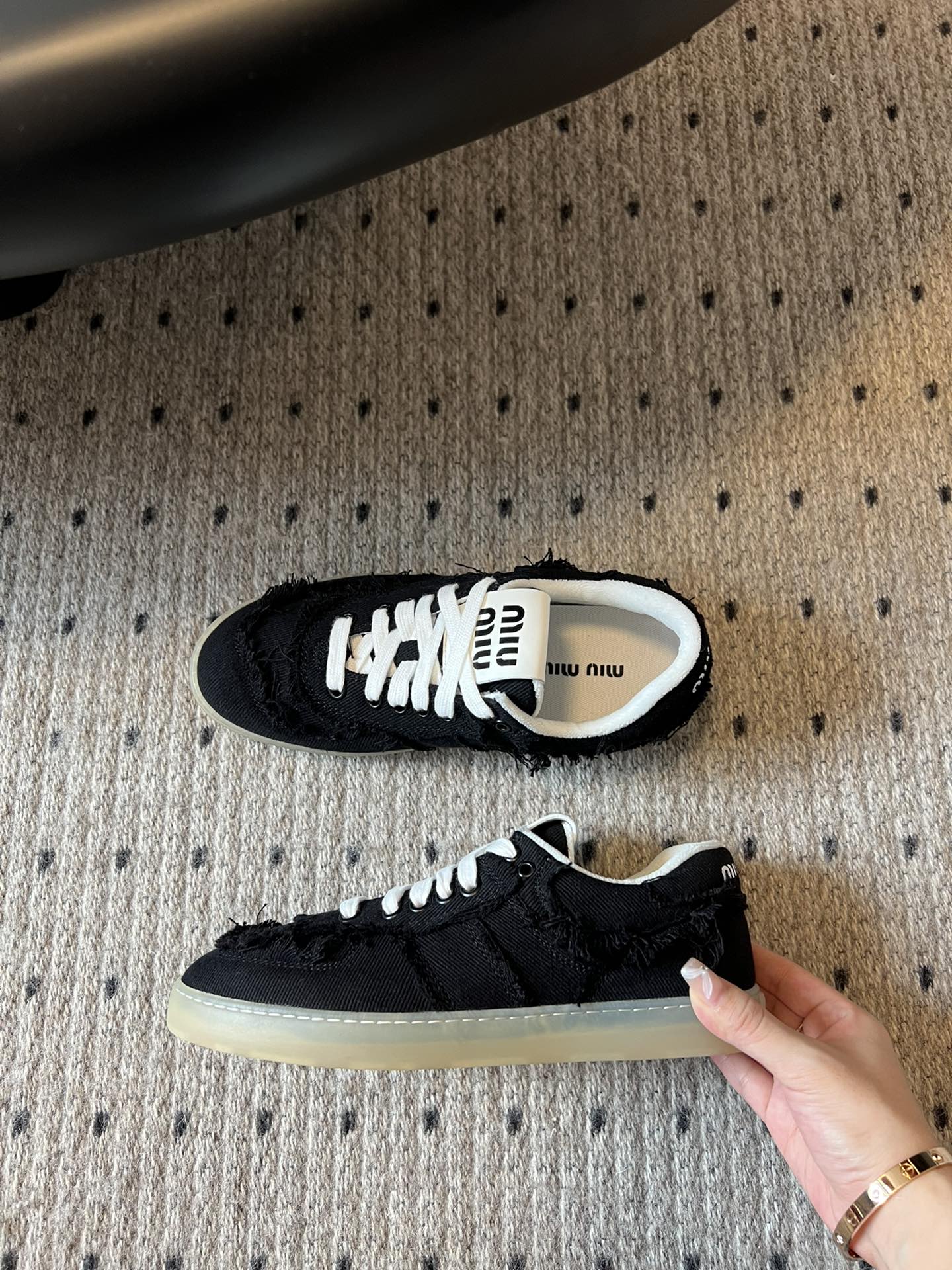 Miu Miu Denim Sneakers, Black