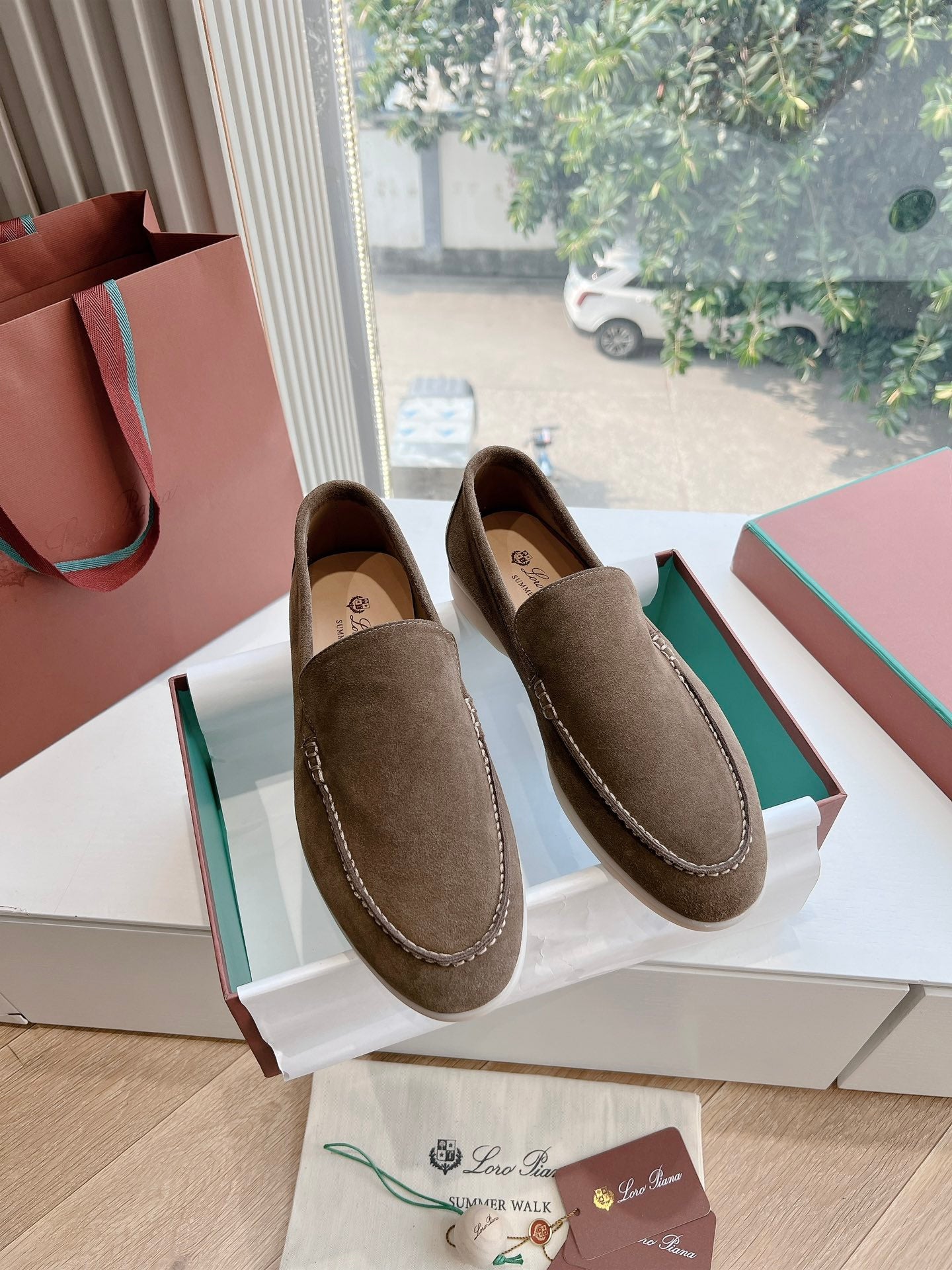 Loro Piana Summer Walk Loafer Suede, Grey Moss