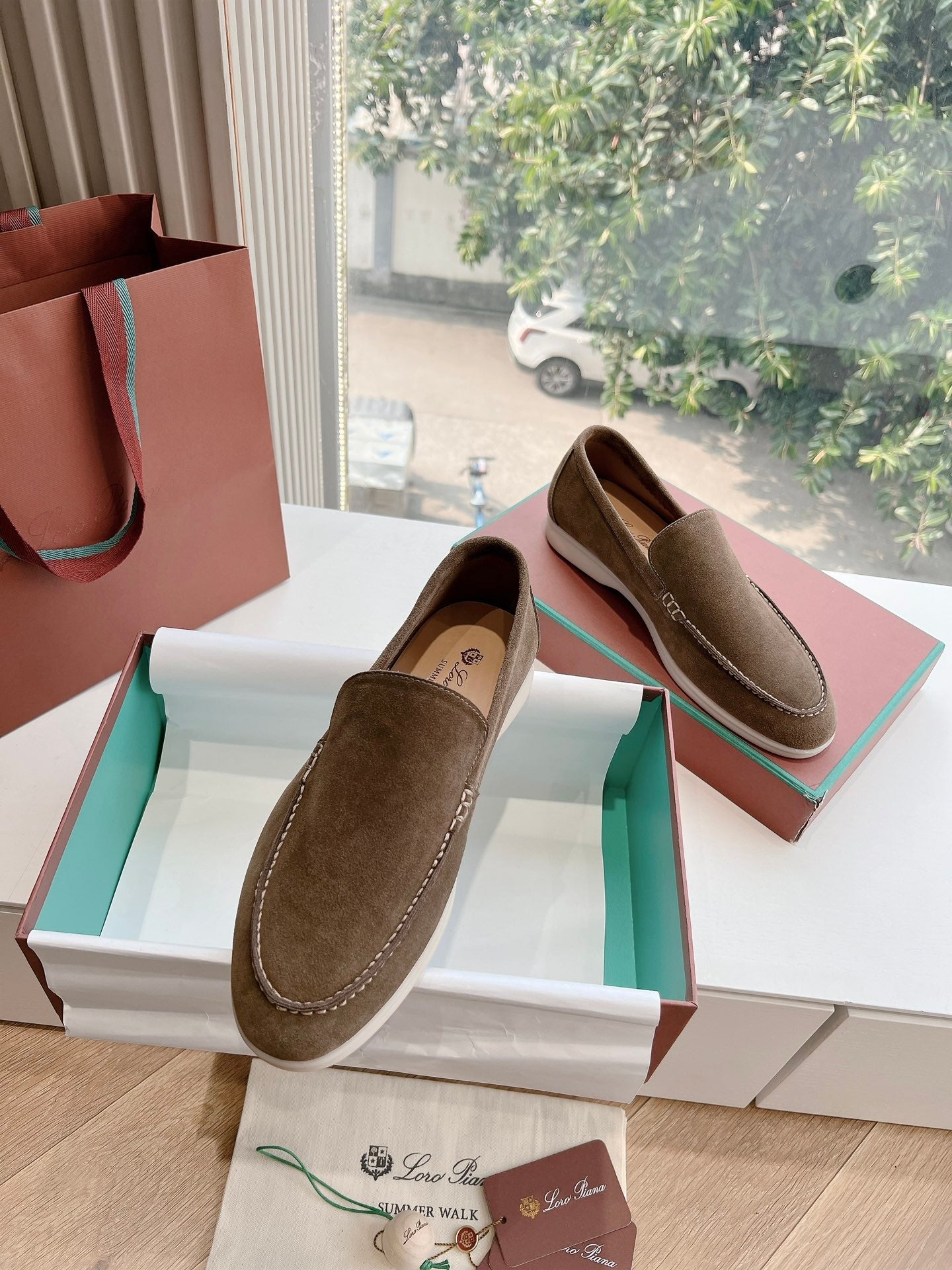 Loro Piana Summer Walk Loafer Suede, Grey Moss