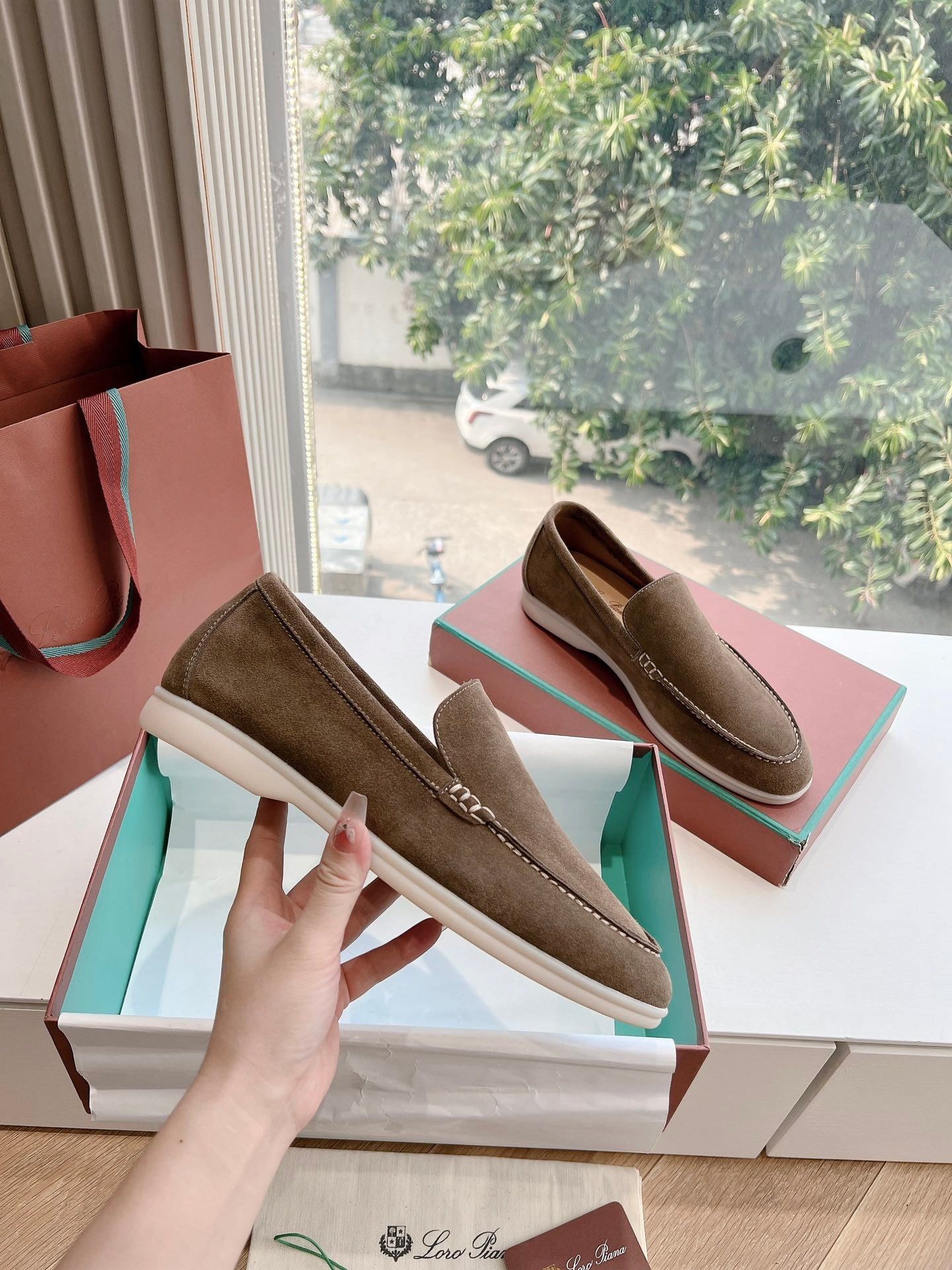 Loro Piana Summer Walk Loafer Suede, Grey Moss