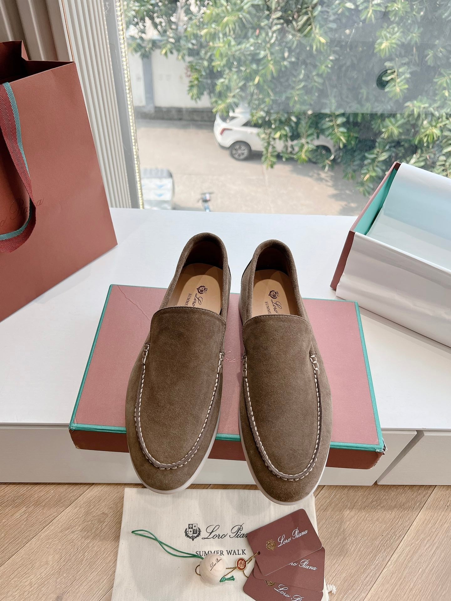 Loro Piana Summer Walk Loafer Suede, Grey Moss