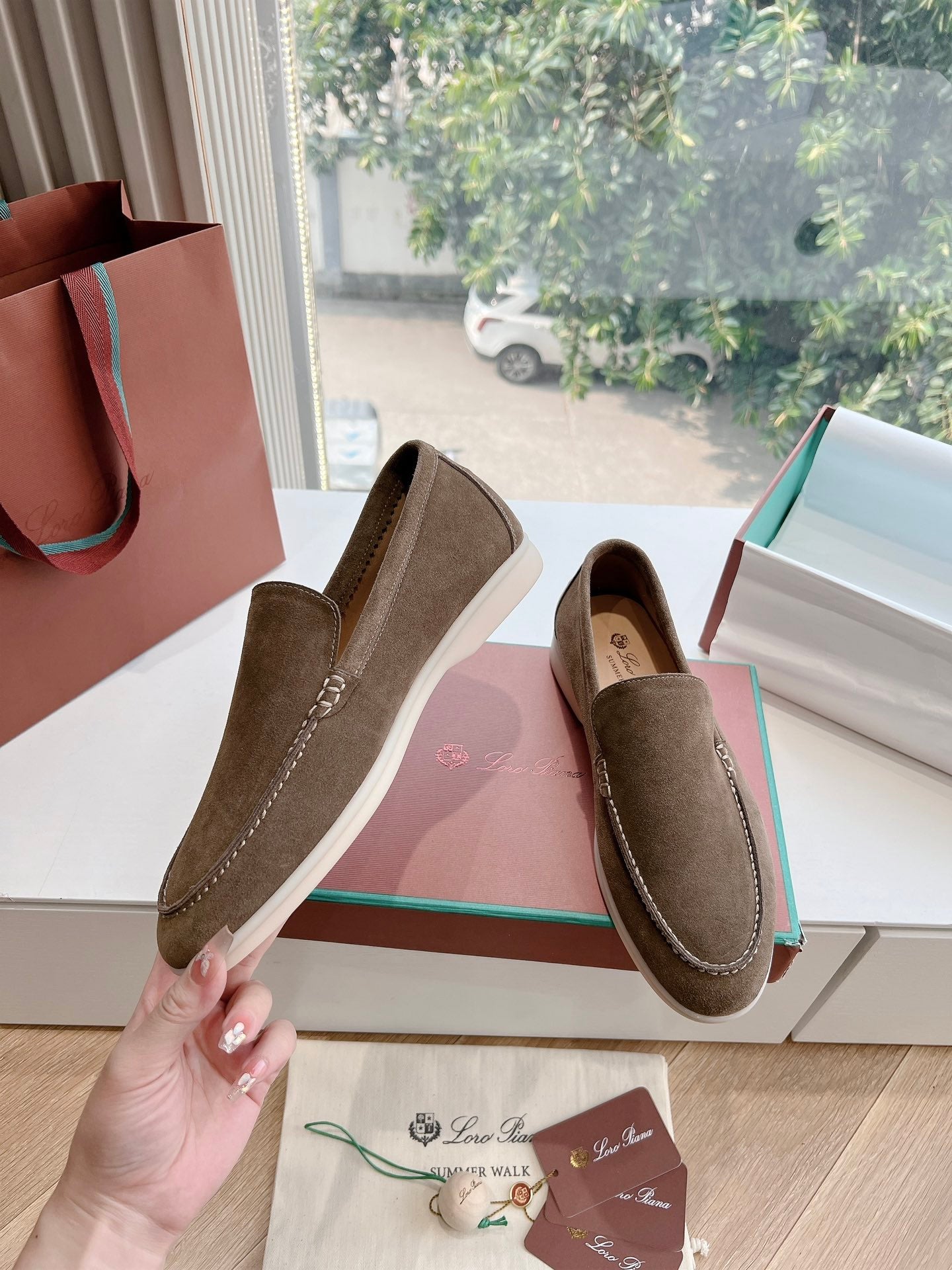 Loro Piana Summer Walk Loafer Suede, Grey Moss