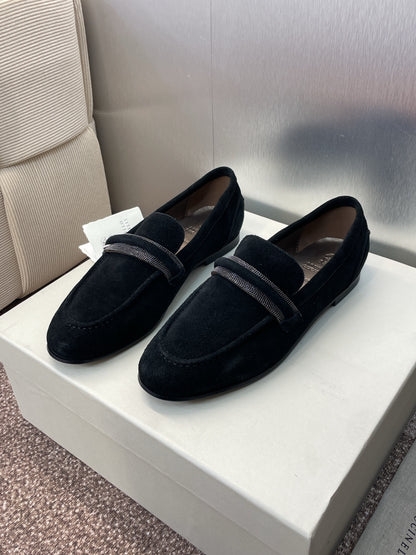 Brunello Cucinelli
Monili-embellished Suede Loafers, Black