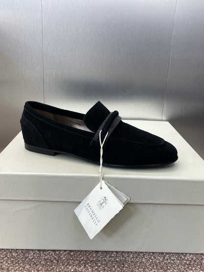 Brunello Cucinelli
Monili-embellished Suede Loafers, Black