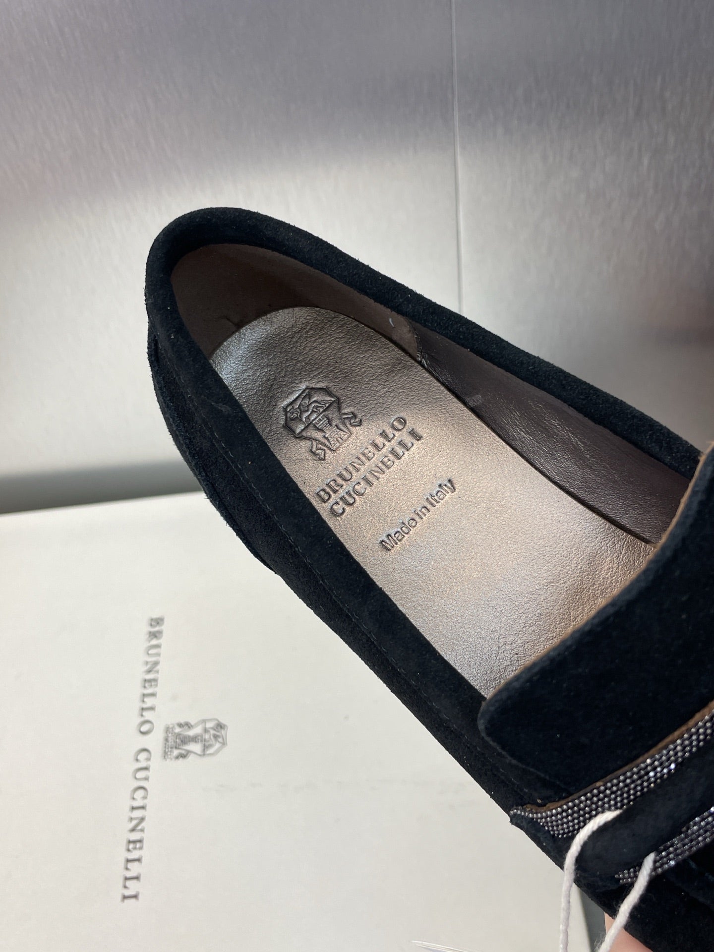 Brunello Cucinelli
Monili-embellished Suede Loafers, Black