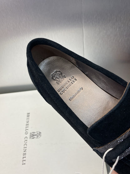 Brunello Cucinelli
Monili-embellished Suede Loafers, Black